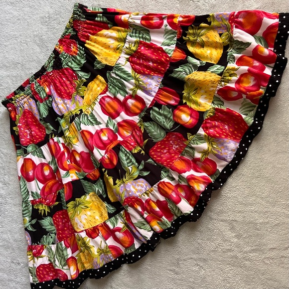 Vintage Dresses & Skirts - Vintage 90s Mod Retro Faith Strawberry Cherry Fruit Print Polka Dot Mini Skirt